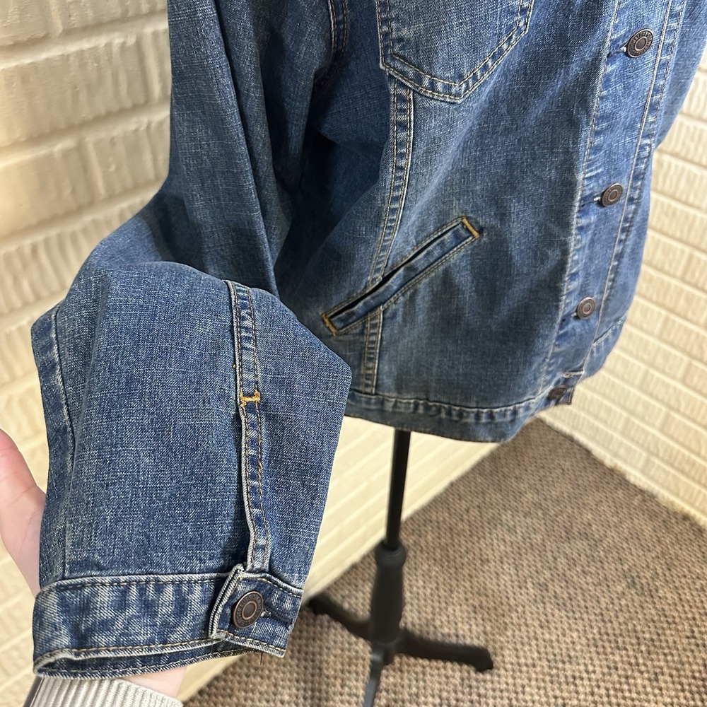 Levi Strauss Distressed Trucker Jean‎ Denim Blue Womens Stretch Coat Jacket L - Picture 3 of 6